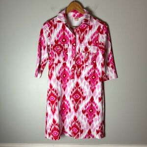 Persifor XS White red pink Ikat Print Dress